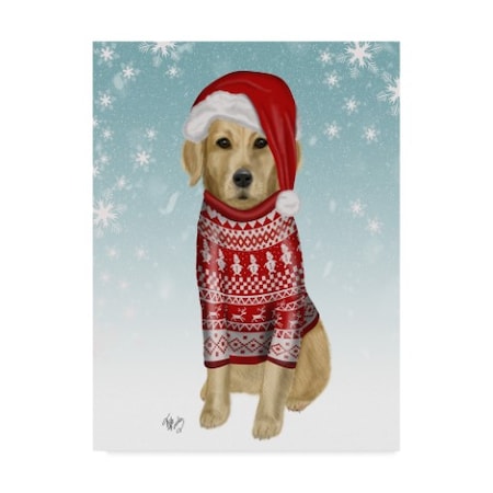 Fab Funky 'Golden Retriever In Christmas Sweater' Canvas Art,18x24